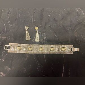 Brighton Vintage Retired Two Tone Heart Bracelet and Earring Set